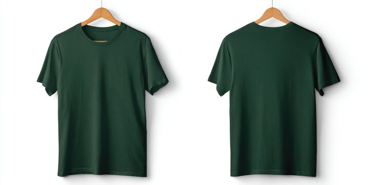 Two dark green t-shirts on hangers (2)