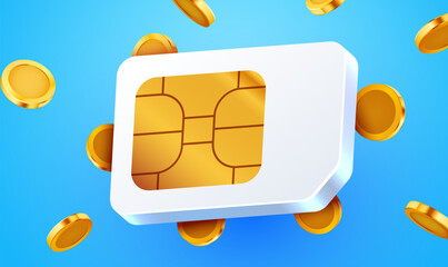 3d sim card chip. Sim card or eSim symbol.