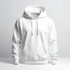 Blank white pullover hoodie mockup on a clean background for custom apparel design and branding. Front view of a casual fleece sweatshirt template