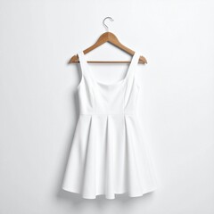 Elegant White Sleeveless A-Line Dress on Wooden Hanger