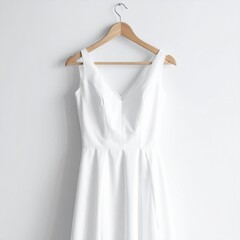 Elegant White A-Line Dress on Wooden Hanger