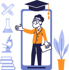 Concept of e-learning, digital education, online courses, distance learning, and virtual classroom.