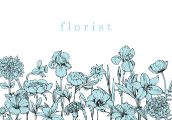 Flower Shop. Florist. Hand-drawn illustration of flowers. Ink. Vector