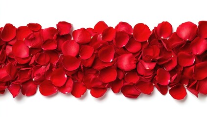 Red rose petals arranged in a horizontal band against white