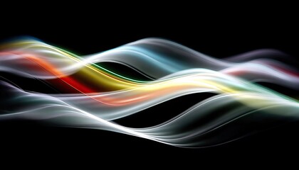 Abstract swirling colorful ribbons against black