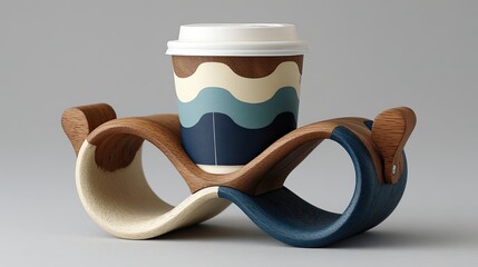 Wooden coffee cup coaster with wavy design