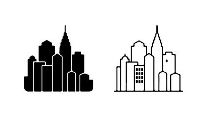 Fototapeta premium Cityscape silhouette and outline icons representing urban architecture 1.