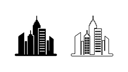 Fototapeta premium Cityscape Silhouette and Outline Icons Representing Urban Architecture.
