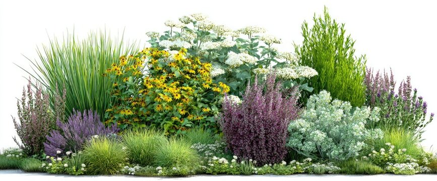 Lush garden bed filled with various colorful plants