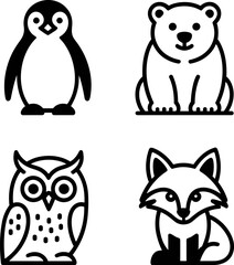 Adorable Collection of Arctic and Forest Animal Illustrations Perfect for Childrens Books and Educational Materials Featuring a Penguin Polar Bear Owl and Fox Ideal for Bundle Design Projects