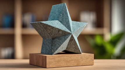 Gray star award on wooden base