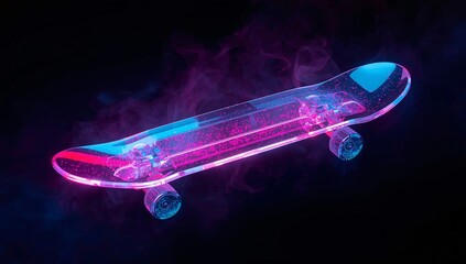 Transparent Glass Skateboard with Neon Particles
