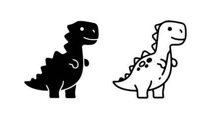 Cute cartoon dinosaur illustrations black and white.