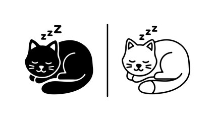Cute sleeping black and white cat icons with Zzz symbols.