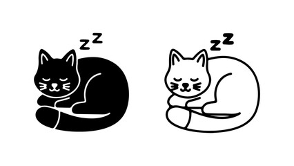 Cute Sleeping Cat Illustration in Black and White.