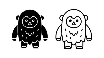 Cute Yeti Bigfoot Monster Character Glyph and Outline Icon Set.