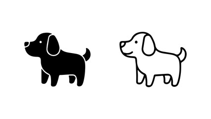 Cute puppy dog icon set in silhouette and outline style.