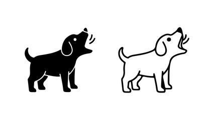 Dog Barking Silhouette and Outline Illustration.