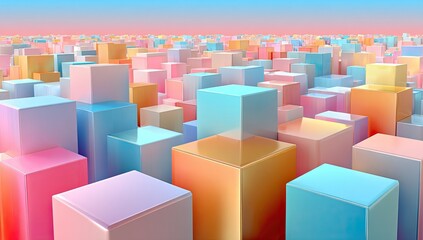 Colorful cubic cityscape, pastel hues