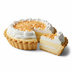 Coconut Cream Pie Slice, Classic Dessert with Whipped Cream and Toasted Coconut

