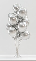Shiny silver balloons clustered, minimalist style