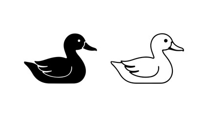 Duck Icons Black Silhouette and Outline Illustration.