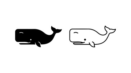 Cute whale icon set black and white illustration. © Adobe