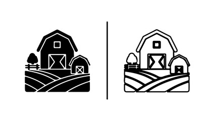 Farm Barn and Fields Icon Set. © Adobe