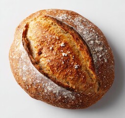 Artisan sourdough loaf, golden crust, flaky texture