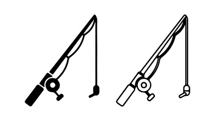 Fishing rod illustration in black and white perfect for angling and outdoor activities.