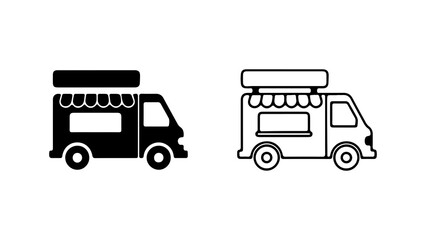 Food Truck Icon Set Solid and Outline Styles.