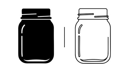 Glass jar canning jar mason jar empty jar black jar line art jar.
