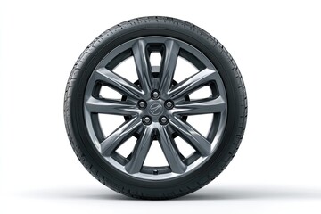 Obraz premium Gray alloy wheel with tire, full shot