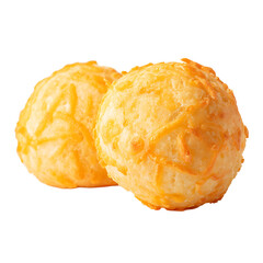 Two golden cheesy bread balls sit side - by - side their baked crusts lightly toasted and speckled with melted cheese on transparent background