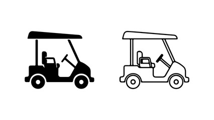 Golf Cart Icon Set Black and White Vector Illustration.