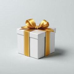 White gift box with gold ribbon bow