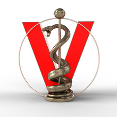 Aesculapian Staff Veterinarian V. 3D illustration.