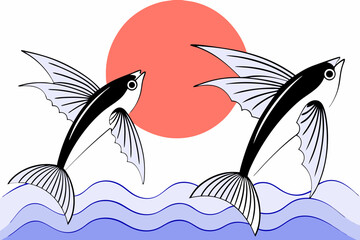 vector illustration of a flying dolphin