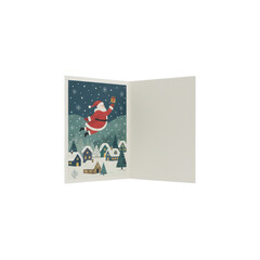 Santa flying over a snowy village card