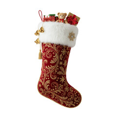 Ornate christmas stocking filled with gifts
