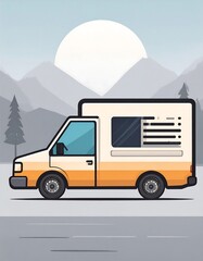 Cartoon van illustration, mountain background