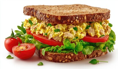 Close-up of a whole-wheat tuna salad sandwich
