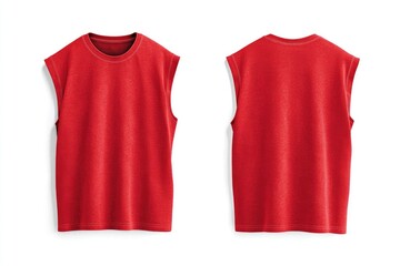 Front and back view of a vibrant red sleeveless top.  A close-up, studio shot displays the garment against a plain white background. The top appears to be made of a textured, slightly ribbed fabric