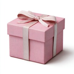 A square, light-pink gift box, adorned with a blush-colored ribbon bow