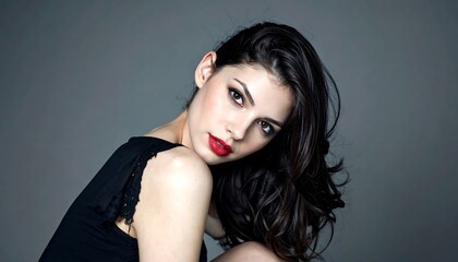 Woman with dark hair and red lips