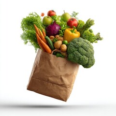 Brown paper grocery bag overflowing with fresh produce