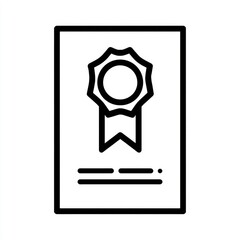 A black outline certificate or award graphic.  A circular medal with ribbon, displayed on a rectangular document