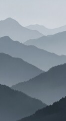 Fototapeta premium Illustration of layered mountain range silhouette in soft blue haze