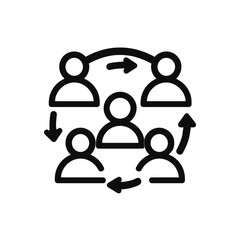 Simple graphic of multiple people in a circular pattern, with lines representing communication or interaction flowing between them