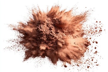 Brown powder explosion on white background